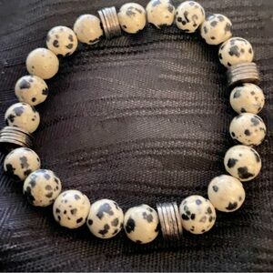 Dalmatian Jasper Natural Stone W/Silver Spacers Bracelet